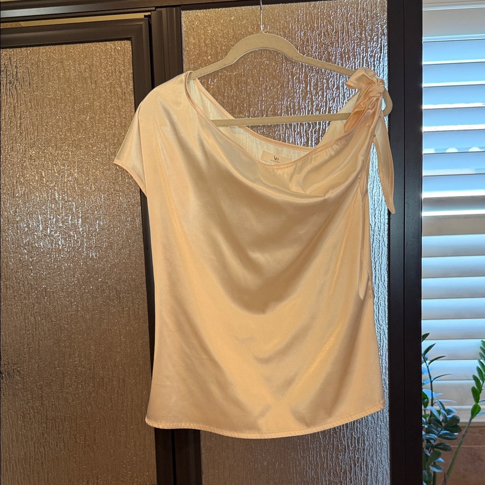 Asymmetric Cream Satin Tie-Shoulder Camisole